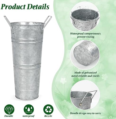 9 Inch High Galvanized Bucket Vase w/Handle 6Pcs White Metal Vases, alternate view 6