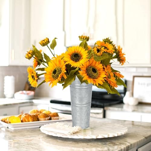 9 Inch High Galvanized Bucket Vase w/Handle 6Pcs White Metal Vases, alternate view 7