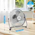 9 Inch Metal Floor Fan with 3-Speed and Upgraded Airflow, Silver in Silver, alternate view 3