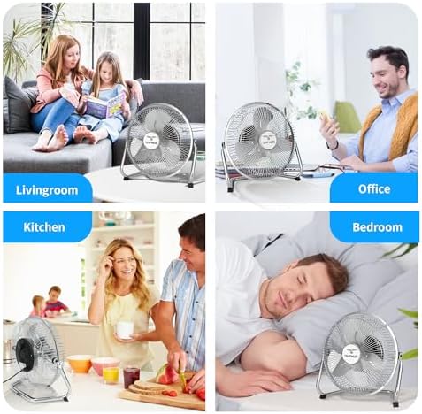 9 Inch Metal Floor Fan with 3-Speed and Upgraded Airflow, Silver in Silver, alternate view 7