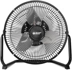 9 Inch Metal Floor Fan with Upgraded Airflow, Black in Black