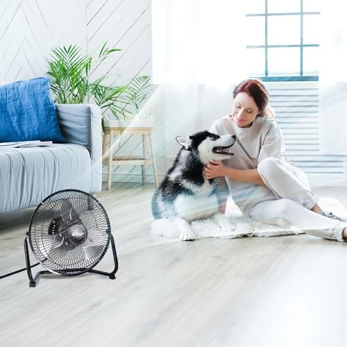 9 Inch Metal Floor Fan with Upgraded Airflow, Black in Black, alternate view 2