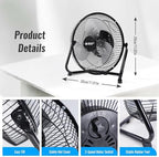 9 Inch Metal Floor Fan with Upgraded Airflow, Black in Black, alternate view 3