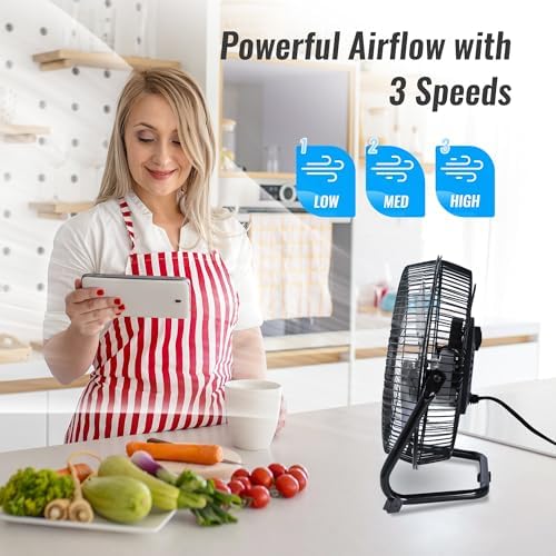 9 Inch Metal Floor Fan with Upgraded Airflow, Black in Black, alternate view 4