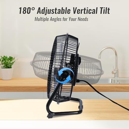 9 Inch Metal Floor Fan with Upgraded Airflow, Black in Black, alternate view 5