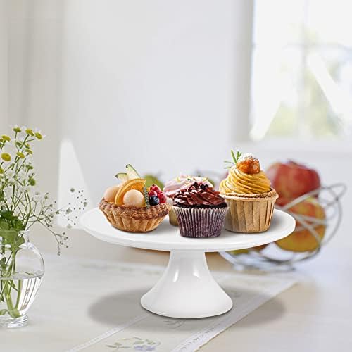 9 Inch White Ceramic Cake Stand for 6 Inch Cakes, Small Pedestal Display in White, alternate view 2