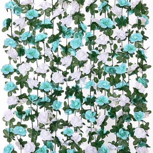 9 Pack 72 FT Artificial Flower Garland Fake Blue White Roses Vines Flowers
