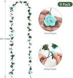 9 Pack 72 FT Artificial Flower Garland Fake Blue White Roses Vines Flowers, alternate view 3