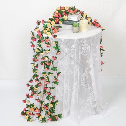9 Pack 72 FT Artificial Flower Garland Fake Champagne Roses Vines Flowers, alternate view 4