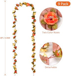 9 Pack 72 FT Artificial Flower Garland Fake Orange Roses Vines Silk Flowers, alternate view 3