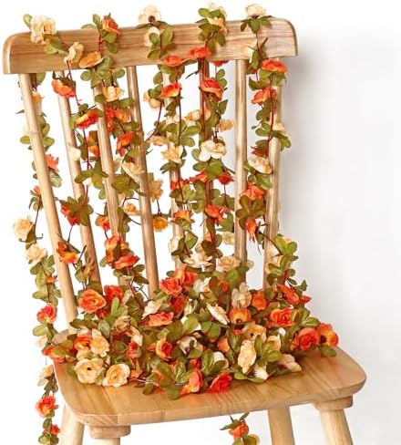 9 Pack 72 FT Artificial Flower Garland Fake Orange Roses Vines Silk Flowers, alternate view 5