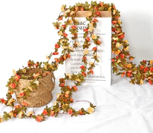 9 Pack 72 FT Artificial Flower Garland Fake Orange Roses Vines Silk Flowers, alternate view 6