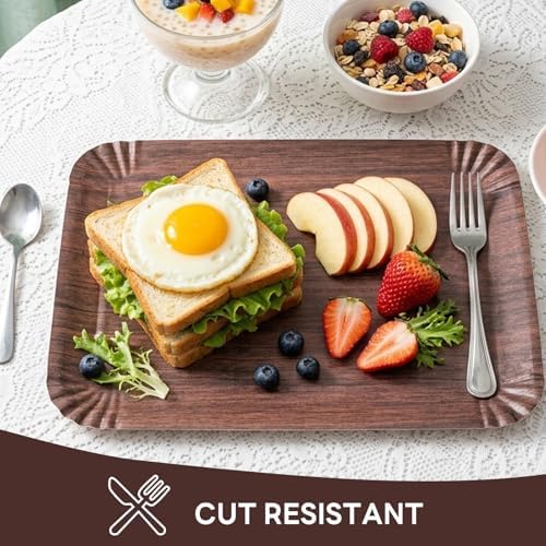 9 Pack Large Disposable Serving Trays, 16 x 12 Inch Rectangle Disposable Serving Platters, Wood Grain Paper Food, alternate