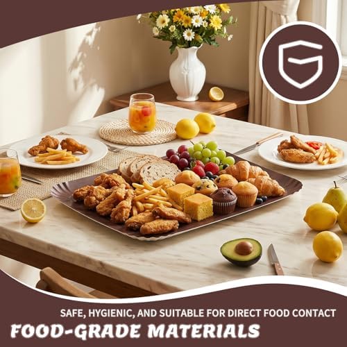 9 Pack Large Disposable Serving Trays, 16 x 12 Inch Rectangle Disposable Serving Platters, Wood Grain Paper Food, alternate