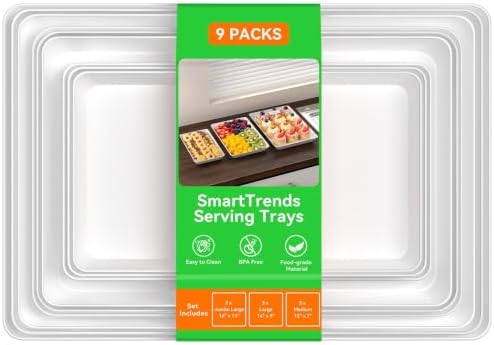 9-Pack Serving Tray in 3 Sizes, Serving Platter, Trays for Serving Food in White