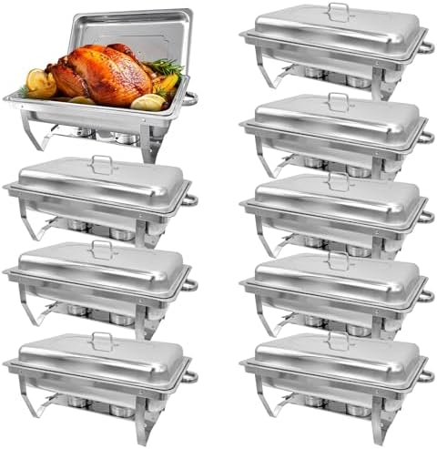 9 Pack Stainless Steel 8 Quart Full Size Chafing Dishes