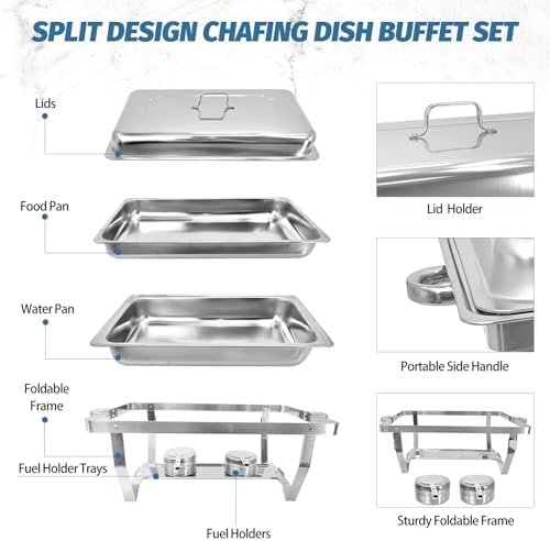 9 Pack Stainless Steel 8 Quart Full Size Chafing Dishes, alternate view 3