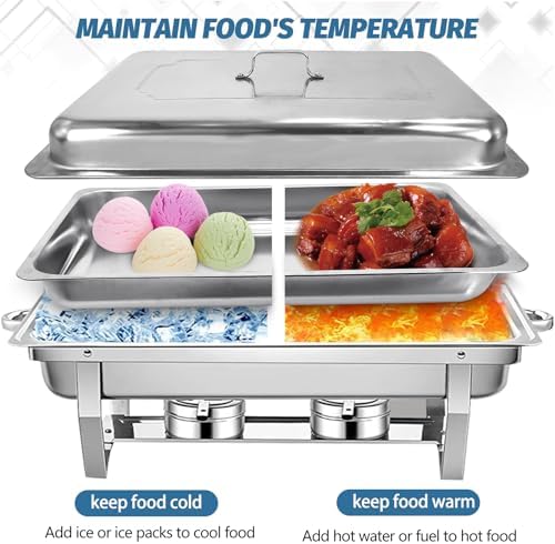 9 Pack Stainless Steel 8 Quart Full Size Chafing Dishes, alternate view 6