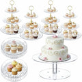 9 Pcs Acrylic Cake Stand Set 4 Cupcake Tower 4 Tray 1 Pedestal in clear, gold