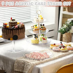 9 Pcs Acrylic Cake Stand Set 4 Cupcake Tower 4 Tray 1 Pedestal in clear, gold, alternate view 2