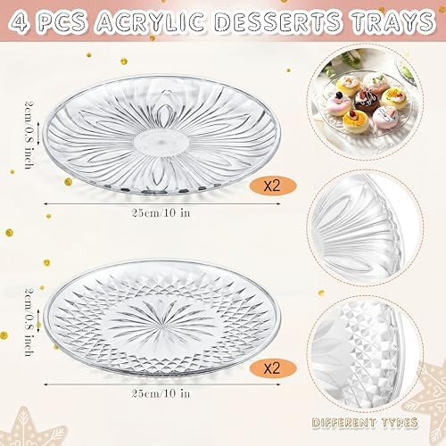 9 Pcs Acrylic Cake Stand Set 4 Cupcake Tower 4 Tray 1 Pedestal in clear, gold, alternate view 6