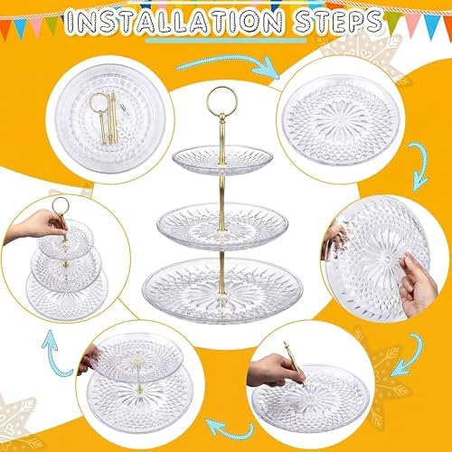 9 Pcs Acrylic Cake Stand Set 4 Cupcake Tower 4 Tray 1 Pedestal in clear, gold, alternate view 7