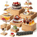 9 Pcs Extra Large 12" Wooden Buffet Risers Set with Mini Sign Food Risers for Buffet Table Multi Size Cake