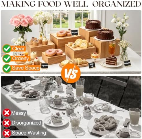9 Pcs Extra Large 12" Wooden Buffet Risers Set with Mini Sign Food Risers for Buffet Table Multi Size Cake, alternate view 3