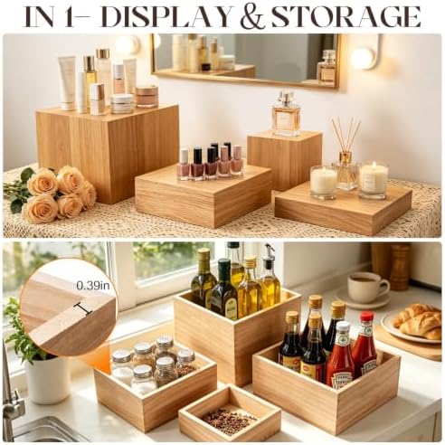 9 Pcs Extra Large 12" Wooden Buffet Risers Set with Mini Sign Food Risers for Buffet Table Multi Size Cake, alternate view 6