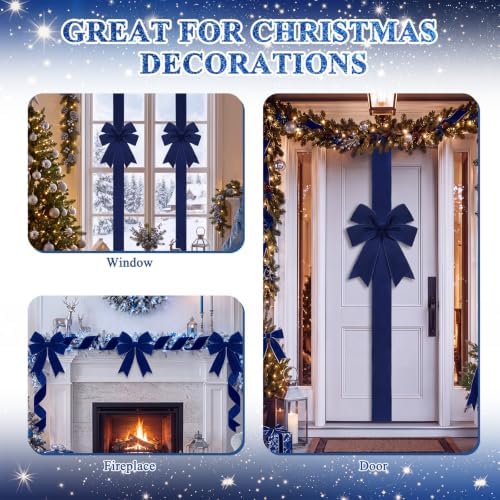 9 Pcs Navy Blue Christmas Velvet Cabinet Bows Ribbons for Kitchen, alternate view 6
