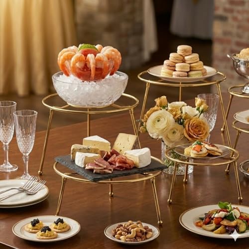 9" Pizza Stand Riser 4 Pack Metal Food Display Holder Gold in Brass Gold, alternate view 2