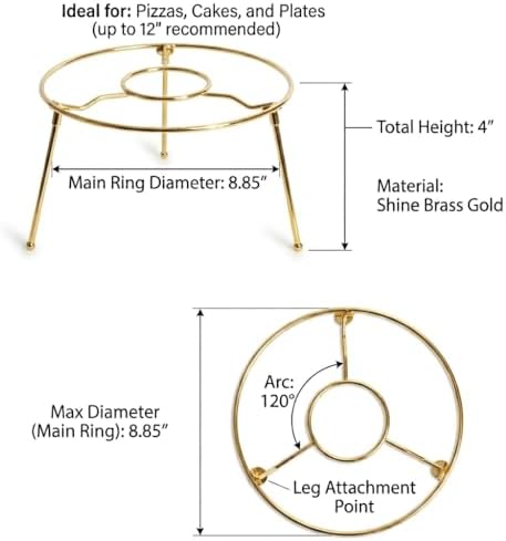 9" Pizza Stand Riser 4 Pack Metal Food Display Holder Gold in Brass Gold, alternate view 3