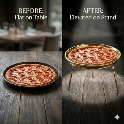 9" Pizza Stand Riser 4 Pack Metal Food Display Holder Gold in Brass Gold, alternate view 6