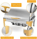 9 Quart 2 Packs Roll Top Chafing Dish Buffet Set Gold Accent, Stainless Steel Rectangular Chafer for Catering, alternate view