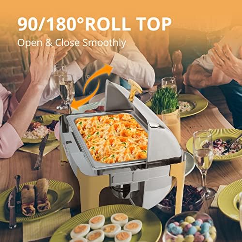 9 Quart 2 Packs Roll Top Chafing Dish Buffet Set Gold Accent, Stainless Steel Rectangular Chafer for Catering, alternate view