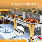 9 Quart 2 Packs Roll Top Chafing Dish Buffet Set Gold Accent, Stainless Steel Rectangular Chafer for Catering, alternate view