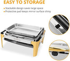 9 Quart 2 Packs Roll Top Chafing Dish Buffet Set Gold Accent, Stainless Steel Rectangular Chafer for Catering, alternate view