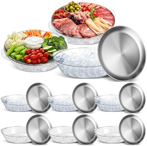 9 Set 11.8" Chilled Serving Tray Compartments for Parties, Natural in Natural