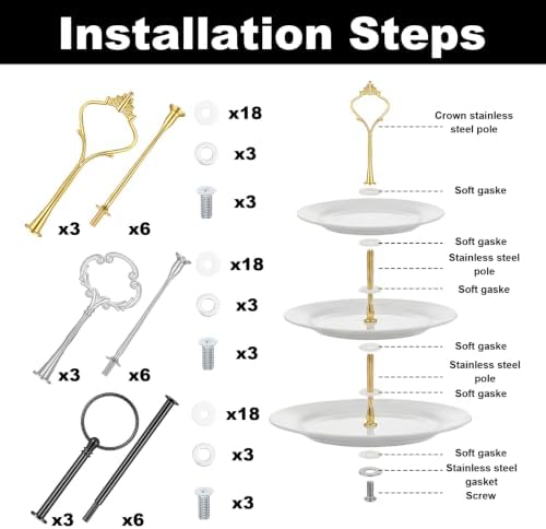 9 Sets 3 Tier Tray Hardware Kit Cake Stand Hardware for DIY Serving Stand, Tiered Plate with Round Crown, alternate view 5