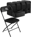 90 Pack Black Plastic Folding Chairs, Steel Frame,350lb