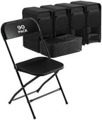 90 Pack Black Plastic Folding Chairs, Steel Frame,350lb