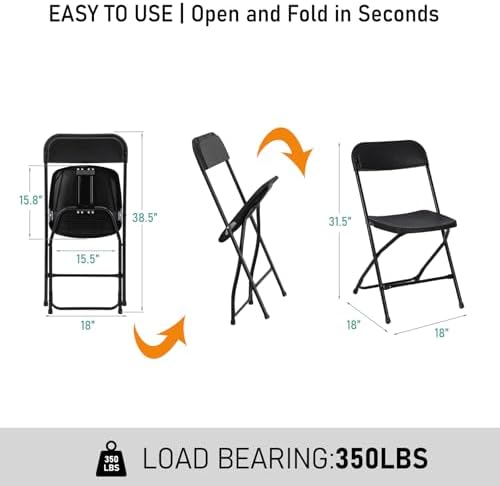 90 Pack Black Plastic Folding Chairs, Steel Frame,350lb, alternate view 3