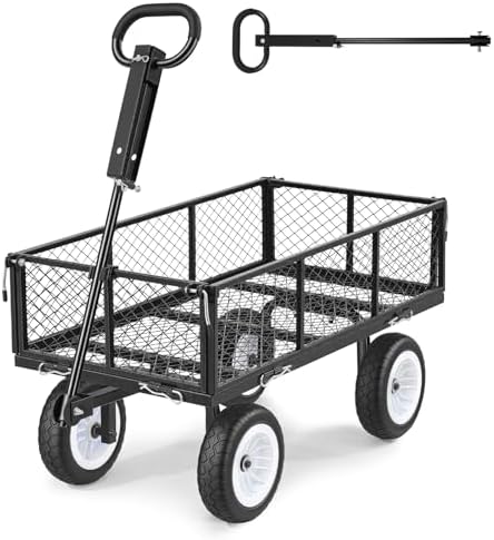 900 LBS Steel Garden Cart, 2 in 1 Handle, Heavy Duty Pullable Garden Wagon with 10" Flat-Free Tires, Outdoor