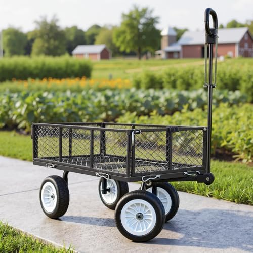 900 LBS Steel Garden Cart, 2 in 1 Handle, Heavy Duty Pullable Garden Wagon with 10" Flat-Free Tires, Outdoor, alternate view