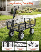 900 LBS Steel Garden Cart, 2 in 1 Handle, Heavy Duty Pullable Garden Wagon with 10" Flat-Free Tires, Outdoor, alternate view