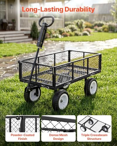 900 LBS Steel Garden Cart, 2 in 1 Handle, Heavy Duty Pullable Garden Wagon with 10" Flat-Free Tires, Outdoor, alternate view