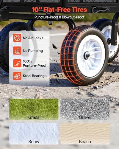 900 LBS Steel Garden Cart, 2 in 1 Handle, Heavy Duty Pullable Garden Wagon with 10" Flat-Free Tires, Outdoor, alternate view