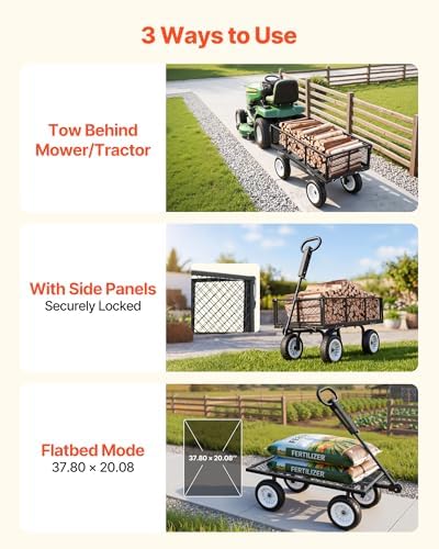 900 LBS Steel Garden Cart, 2 in 1 Handle, Heavy Duty Pullable Garden Wagon with 10" Flat-Free Tires, Outdoor, alternate view