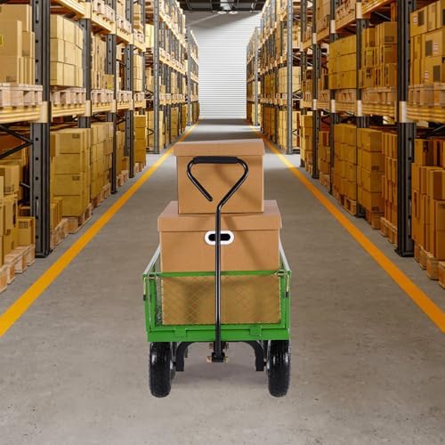 900 Lbs Steel Garden Cart on Wheels, Heavy Duty Pullable Garden Wagon Yard Cart, Outdoor Metal Utility Wagon, alternate view