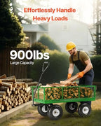 900 Lbs Steel Garden Cart on Wheels, Heavy Duty Pullable Garden Wagon Yard Cart, Outdoor Metal Utility Wagon, alternate view